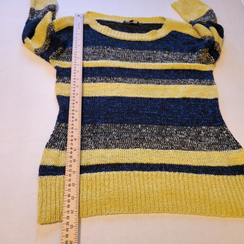 ❤️ 4/$20 Cable & Gauge knit sweater Women's medium stripes yellow blue comfy - Picture 6 of 14